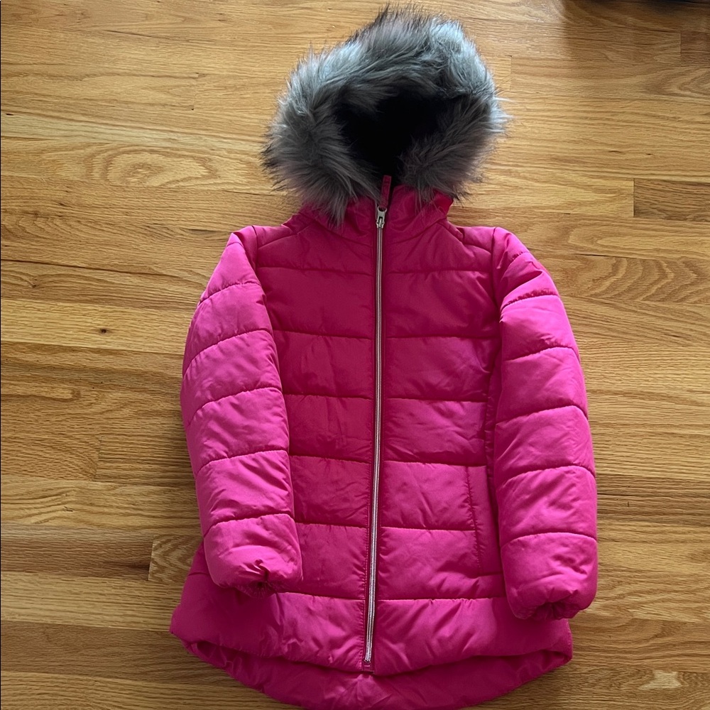 Vibrant Pink Puffer Jacket with Faux Fur Trim